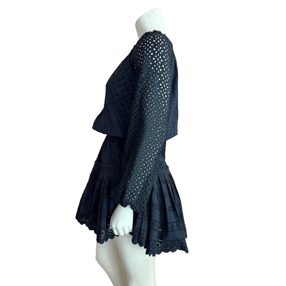 NEW Roller Rabbit Black Arista Dress Eyelet Ruffle Smock Long Sleeve Mini Boho S - Picture 3 of 14